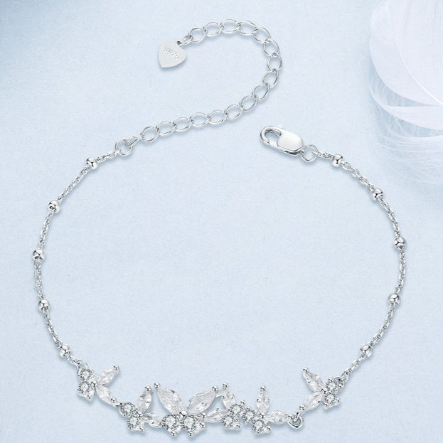 Pulsera plateada floral