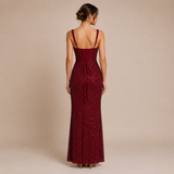Nadia - Vestido largo de tirantes con cuello cuadrado y pedrería brillante