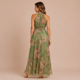 Marta - Vestido midi de cuello halter con cinturón fruncido
