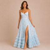 Sofía - Vestido corsé de tirantes finos con falda de volantes