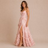 Sofía - Vestido corsé de tirantes finos con falda de volantes