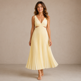 Blanca - Vestido midi plisado con escote en V