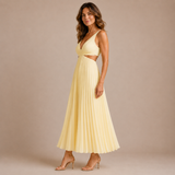 Blanca - Vestido midi plisado con escote en V