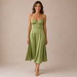 Beatriz - Vestido midi de corsé palabra de honor con falda vaporosa en satén