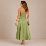 Beatriz - Vestido midi de corsé palabra de honor con falda vaporosa en satén