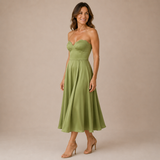 Beatriz - Vestido midi de corsé palabra de honor con falda vaporosa en satén