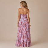 Violeta - Vestido halter con escote profundo y falda de volantes