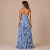 Violeta - Vestido halter con escote profundo y falda de volantes