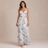 Nerea - Vestido de tirantes finos con corsé y falda de volantes