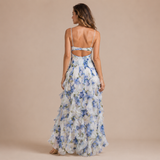 Nerea - Vestido de tirantes finos con corsé y falda de volantes