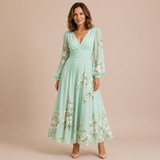 Celeste - Vestido midi de manga larga con escote en V