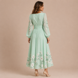 Celeste - Vestido midi de manga larga con escote en V