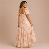 Aitana - Vestido de mangas abullonadas con cutout de pedrería en cintura