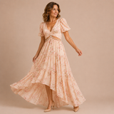 Aitana - Vestido de mangas abullonadas con cutout de pedrería en cintura