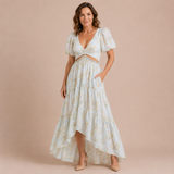 Aitana - Vestido de mangas abullonadas con cutout de pedrería en cintura