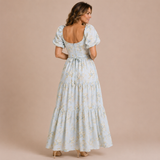 Aitana - Vestido de mangas abullonadas con cutout de pedrería en cintura
