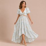 Aitana - Vestido de mangas abullonadas con cutout de pedrería en cintura