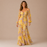 Adriana - Vestido de manga larga con estampado tie-dye plisado