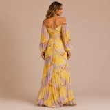 Adriana - Vestido de manga larga con estampado tie-dye plisado