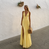 Lucía - Vestido maxi halter con escote profundo