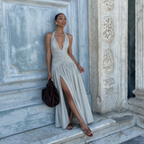 Lucía - Vestido maxi halter con escote profundo