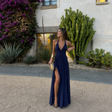 Lucía - Vestido maxi halter con escote profundo