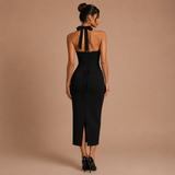 Rosa - Vestido midi ceñido con corpiño y tirante halter