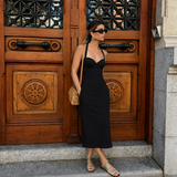 Rosa - Vestido midi ceñido con corpiño y tirante halter