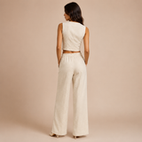 Valentina - Conjunto lino crudo, top y pantalón palazzo