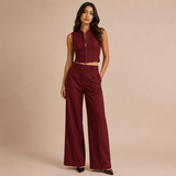 Valentina - Conjunto lino crudo, top y pantalón palazzo
