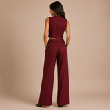 Valentina - Conjunto lino crudo, top y pantalón palazzo