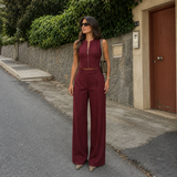Valentina - Conjunto lino crudo, top y pantalón palazzo