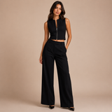 Valentina - Conjunto lino crudo, top y pantalón palazzo