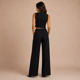 Valentina - Conjunto lino crudo, top y pantalón palazzo