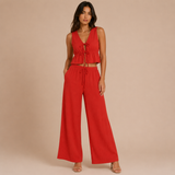 Carmela - Conjunto top con lazos y pantalón palazzo