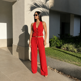 Carmela - Conjunto top con lazos y pantalón palazzo