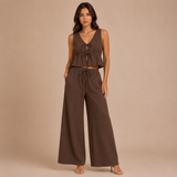 Carmela - Conjunto top con lazos y pantalón palazzo