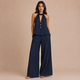 Isabel - Conjunto top halter con botones y pantalón palazzo