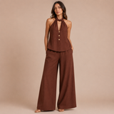 Isabel - Conjunto top halter con botones y pantalón palazzo