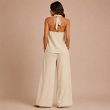 Isabel - Conjunto top halter con botones y pantalón palazzo