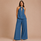 Isabel - Conjunto top halter con botones y pantalón palazzo