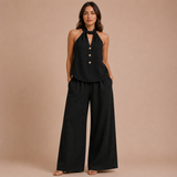 Isabel - Conjunto top halter con botones y pantalón palazzo