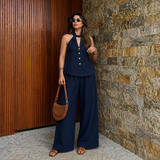Isabel - Conjunto top halter con botones y pantalón palazzo