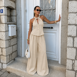 Isabel - Conjunto top halter con botones y pantalón palazzo