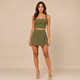 Lucía - Conjunto top bandeau y minifalda pantalón asimétrica