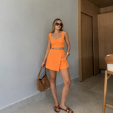 Lucía - Conjunto top bandeau y minifalda pantalón asimétrica