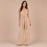 Alba - Mono halter con escote en V y lazo en la cintura