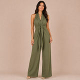 Alba - Mono halter con escote en V y lazo en la cintura