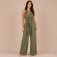 Alba - Mono halter con escote en V y lazo en la cintura