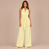 Alba - Mono halter con escote en V y lazo en la cintura